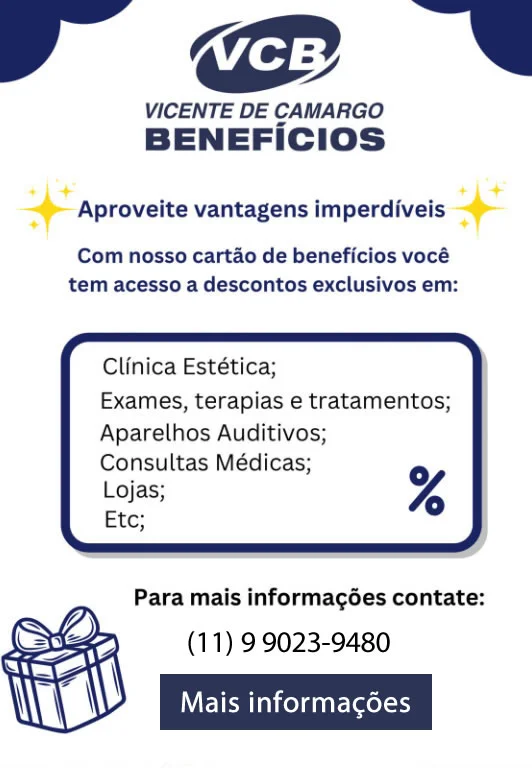 Material do Cartão Vicente de Camargo Benefícios com categorias e contato